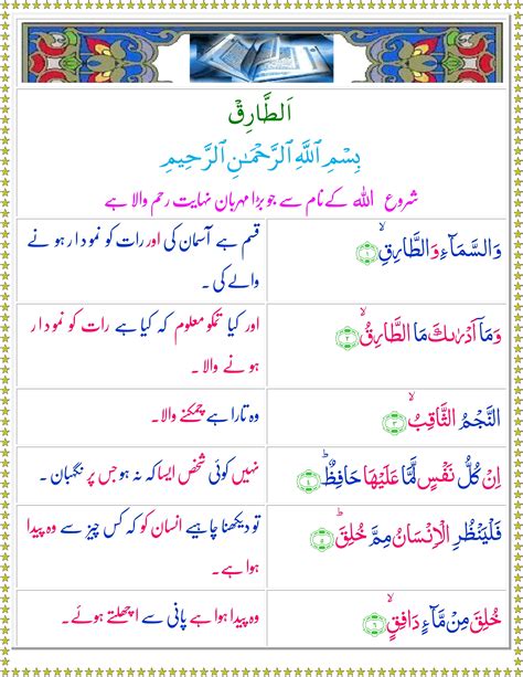 Surah At Tariq Urdu Quran O Sunnat