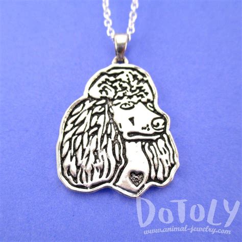 French Poodle Dog Portrait Pendant Necklace In Silver Dotoly