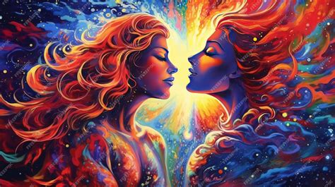 Premium Ai Image A Painting Of Two Women Facing Each Other With The