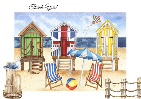 Watercolor Beach Hut Clipart Summer Seascape Clipart Etsy