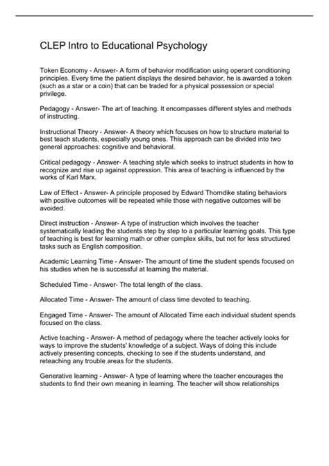 CLEP Intro to Educational Psychology - CLEP - Stuvia US