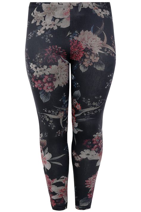 Black And Multi Floral Print Leggings Plus Size 16 To 36