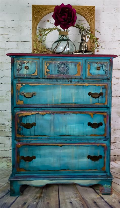 Deconstructed Bohemian Furniture Funky Painted Dresser With Rose Accent