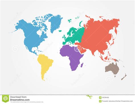 Vector World Map With Continent In Different Color Flat