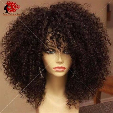 tight afro kinky curly wig with full bangs kinky curly lace front wigs glueless full lace