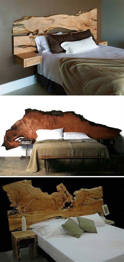 Two Different Pictures Of A Bed Made Out Of Wood