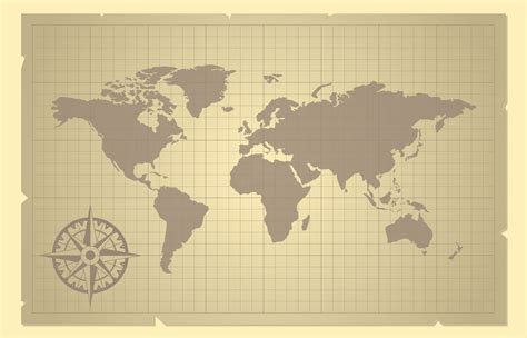 World Map And Compass Rose On Old Paper Illustration 214943 Vector Art