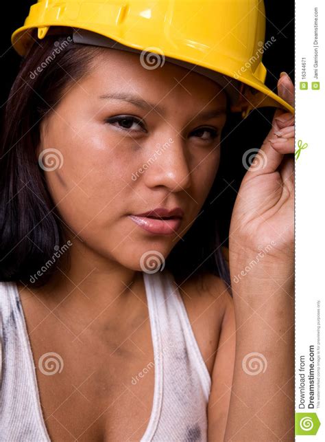 Young Female Construction Worker Stock Image Image Of Blue American