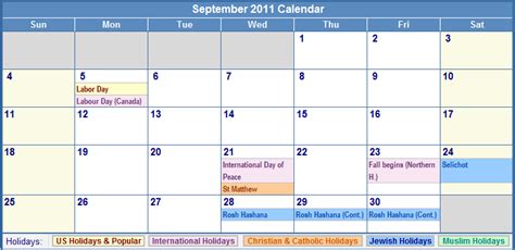 September 2011 Calendar With Holidays As Picture