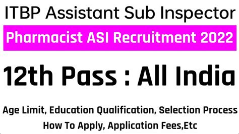 Assistant Sub Inspector Pharmacist Itbp Asi Pharmacist Recruitment