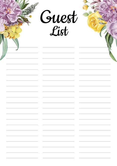 Ip wedding planner is a guest list manager for windows. Floral Guest List | Wedding guest book, Planner printables ...