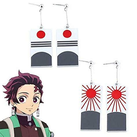 Anime Demon Slayer Style Earrings Tanjiro Kamado Hanafuda Cosplay