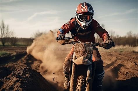 Racer On Sports Enduro Motorbike In Off Road Competitions Generative