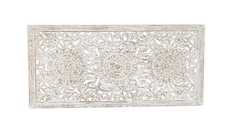 Traditional Carved Floral Rectangular Wooden Wall Panel White