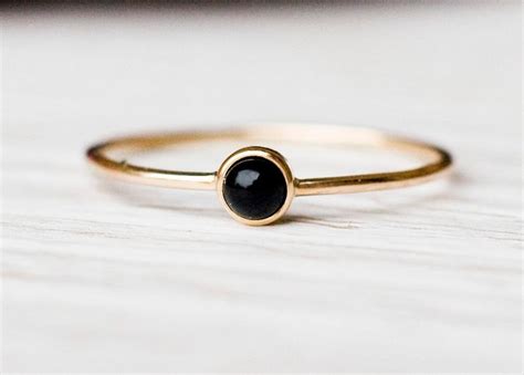 14k Gold Black Onyx Ring February Birthstone Dainty Stacking Etsy