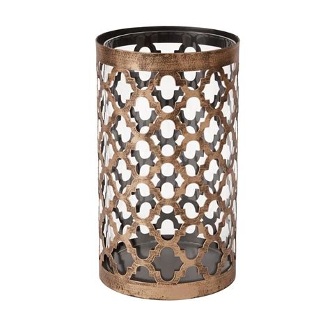 Hampton Bay 965 In Brown Metal And Glass Outdoor Patio Candle Holder
