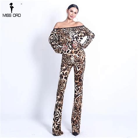 Missord 2018 Sexy Long Sleeve Off Shoulder Leopard Jumpsuit Print