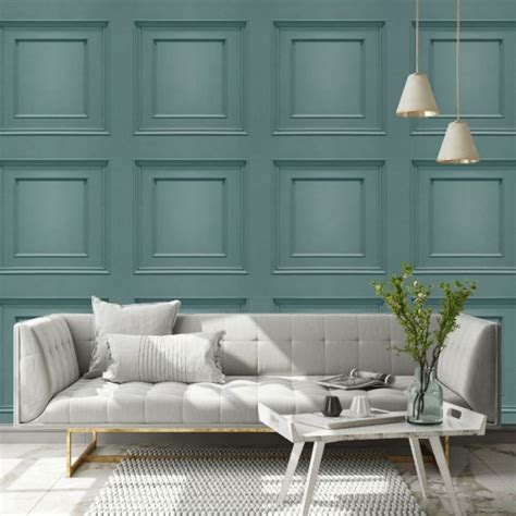 oliana wood panel effect wallpaper soft teal belgravia decorating