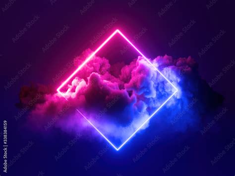 3d Render Abstract Minimal Background Pink Blue Neon Light Square