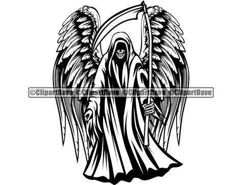 Grim Reaper Skull Skeleton Angel Devil Wing Svg Design Logo Etsy