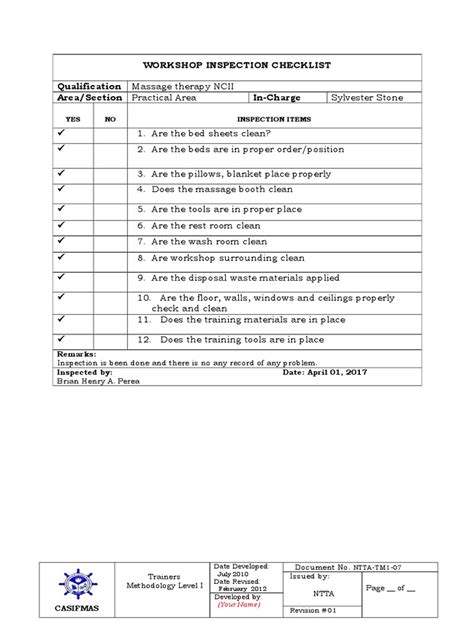 04 Workshop Inspection Checklist