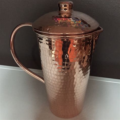 Hammered Copper Pitcher With Lid 125l Capacity 100 Pure Copper