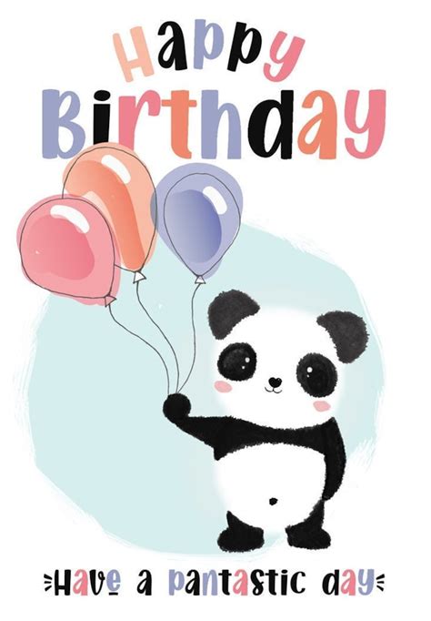 Happy Birthday Panda Balloon Greeting Card Cards For Her Etsy