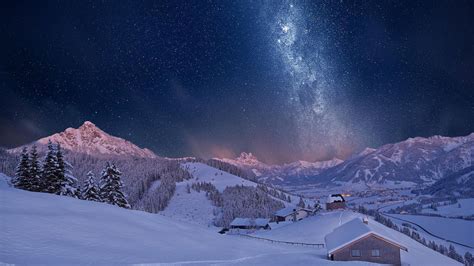 Wallpaper Night Milky Way Snow Forest Galaxy 1920x1080 Fff214