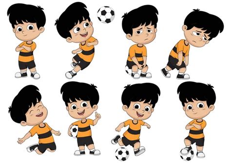 Set Of Cute Kid Played Football With Friends ⬇ Vector Image By