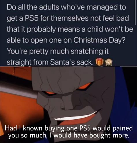 Karen complaining about adults buying a PS5 which presumably leads to