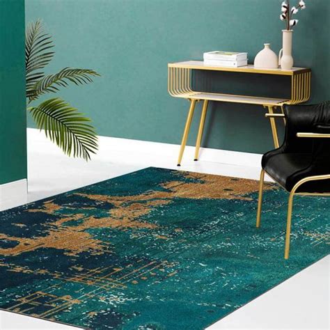 Simple Modern Rug In Teal Abstract Color Block Print Area Rug Polyester
