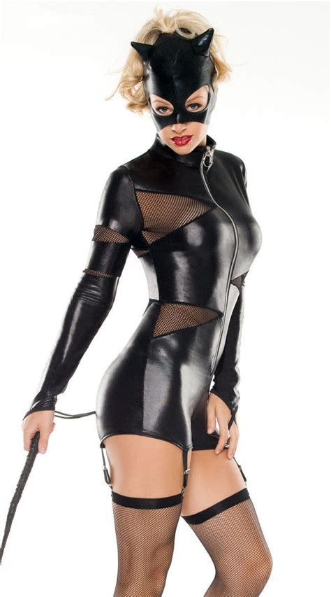 2017 Women Black Faux Leather Catsuit Short Jumpsuit Sexy Catwoman Costume Halloween Outfit