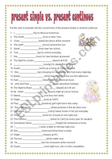 Present Simple Or Present Continuous With Key English Esl Worksheets Fb5