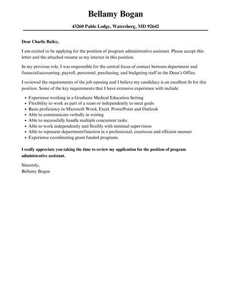 program administrative assistant cover letter velvet jobs