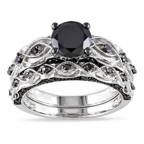 Black Diamond Engagement Ring Set Wedding And Bridal Inspiration