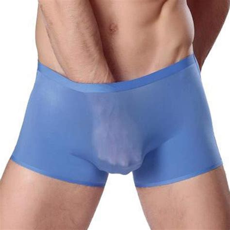 Tonsee Men Sexy U Shaped Ice Silk Boxer Brief Underwear L Blue