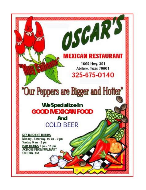 Menu items and prices are subject to change Oscars Restaurant Menu - Abilene Tx by AbileneNightOut - Issuu