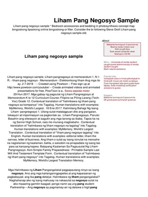 Liham Pang Negosyo Example Format