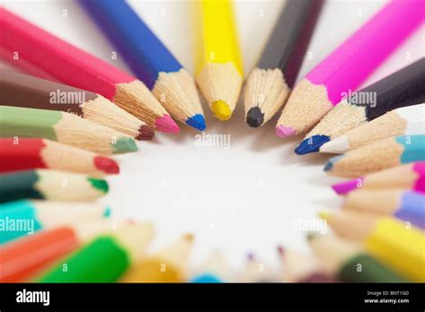 Several Childrens Colored Pencils Arranged In A Circle Stock Photo Alamy