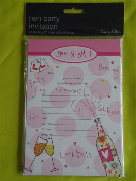 20 Hen Night Party Invitations Choice Of 2 Designs Simon Elvin Ebay