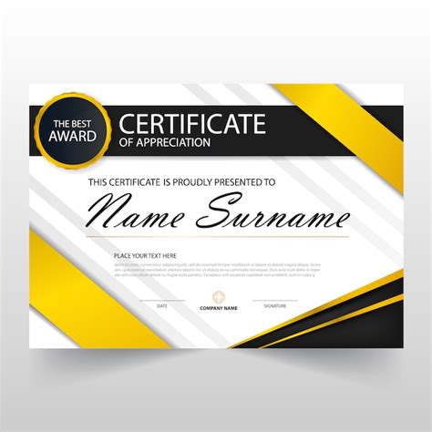 Free Vector Yellow And Black Horizontal Certificate Of Appreciation