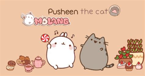Pusheen The Cat And Mounang Are Standing Next To Each Other In Front Of