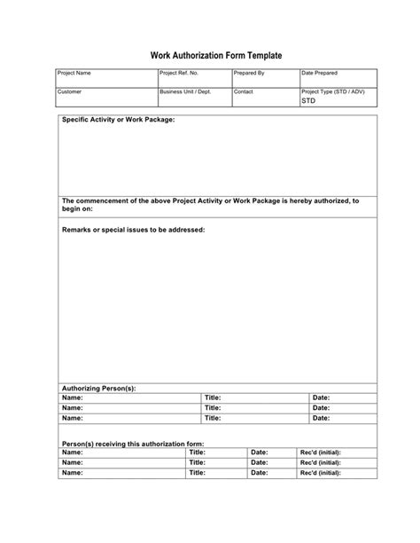 Work Authorization Form Template In Word And Pdf Formats Free