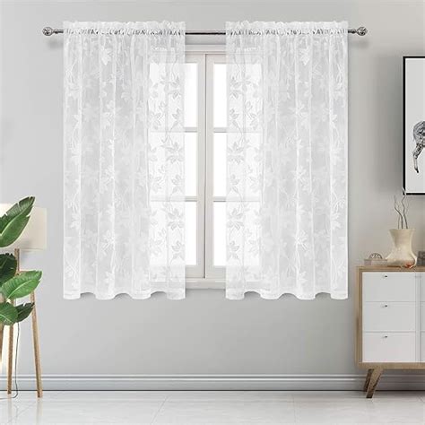 Dwcn Floral Lace Sheer Curtains Rod Pocket Window Voile