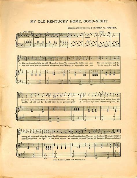 My Old Kentucky Home Old Time Darkey Song Historic American Sheet Music My Old Kentucky