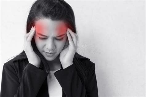 Woman With Headache Migraine Stress Insomnia Hangover Stock Photo