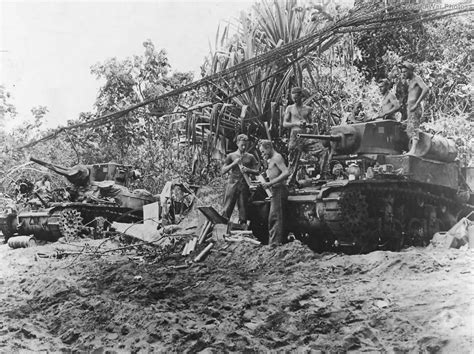 marines repairing m3a1 stuart on bougainville beach 1943 world war photos