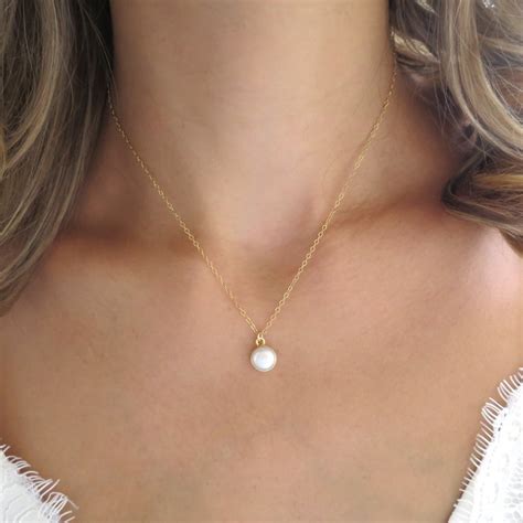 Dainty Pearl Necklace Framed Pearl Pendant Gold Pearl Etsy