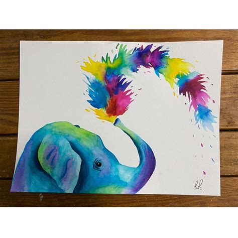 Rainbow Elephant Watercolor Art Elephant