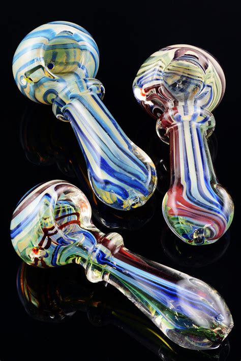 Silver Fumed Striped Glass Pipe P1164